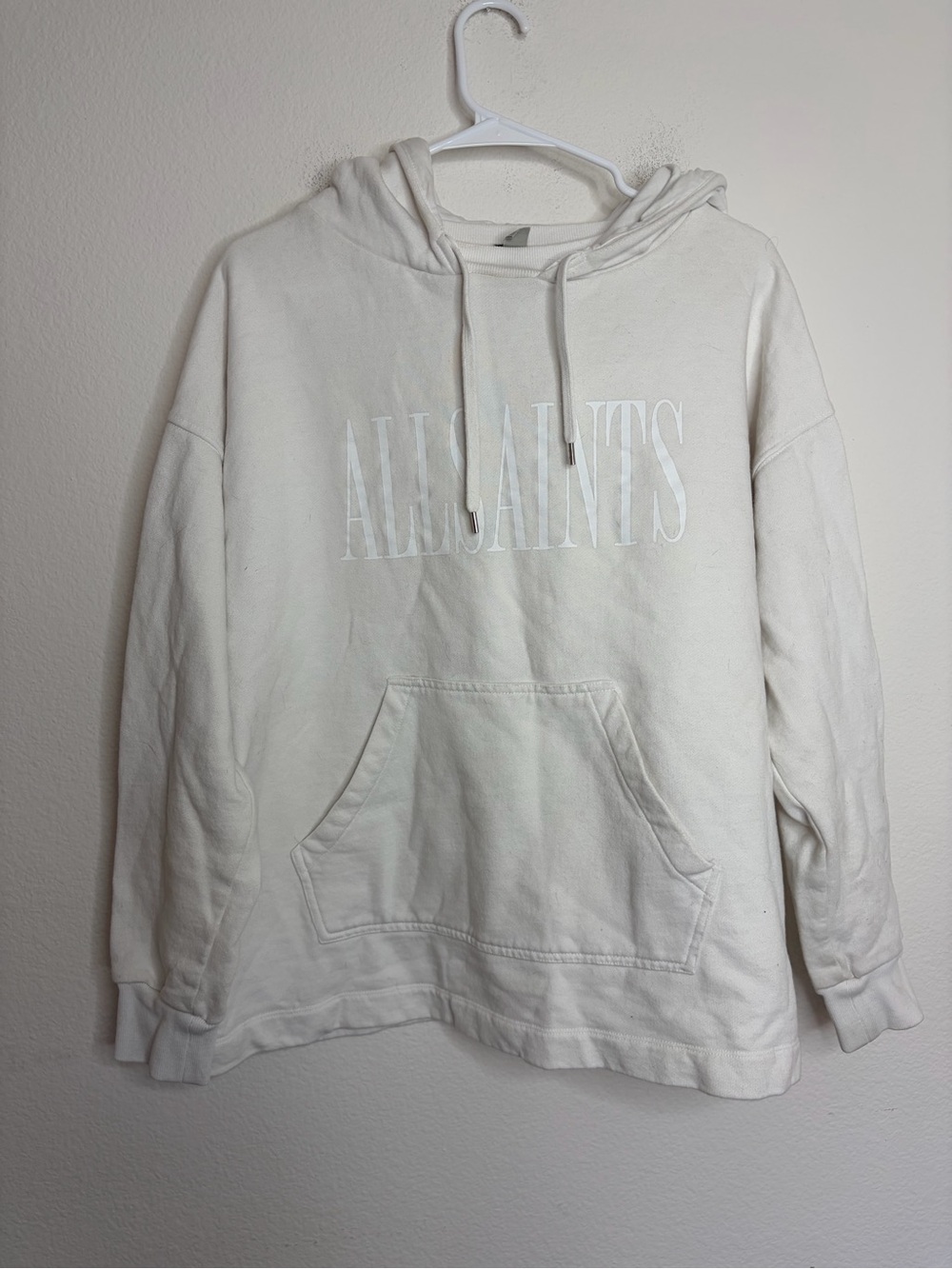 All Saints Etie Cotton White on White Hoodie, Size Medium